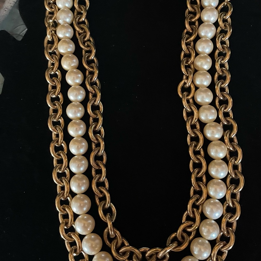 Vintage MONET  signed gold toned chain and faux pearls.
